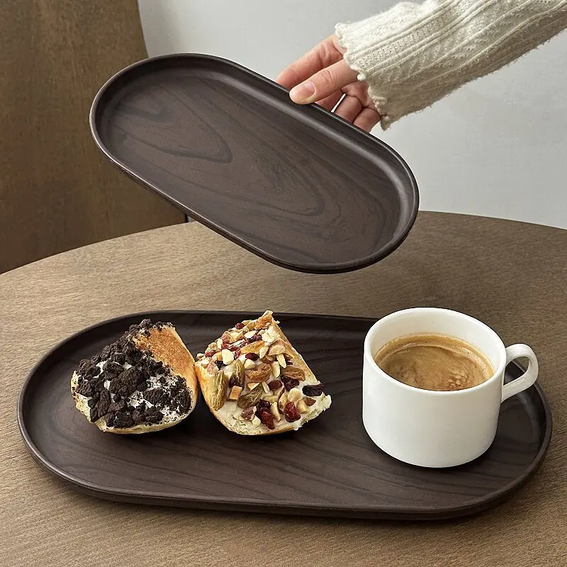 Travertine Tray Oval - Walnut Wood Grain Oval Tray Multi-Purpose