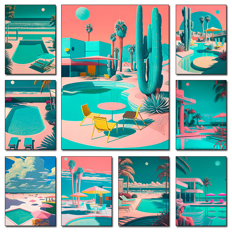 Interior Design Apartment - Retro Futuristic Beachside Palm Trees Desert
