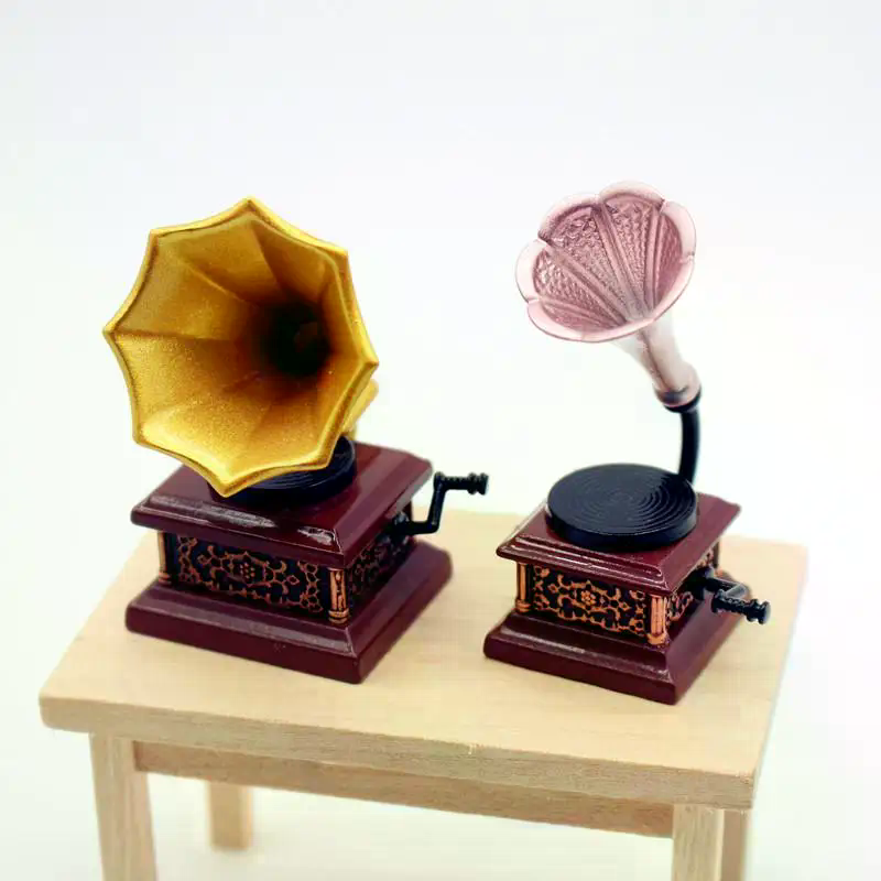 Interior Design Living Room - Dollhouse Vintage Phonograph Miniatures Model Living